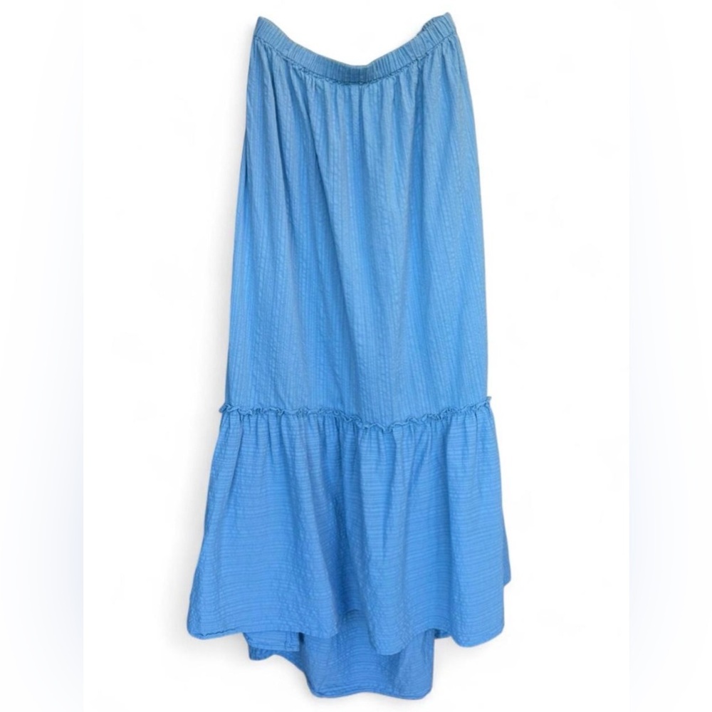 Anthropologie Cloth & Stone Blue Cotton Gauze Tiered Maxi Skirt Boho Ruffle Sz S